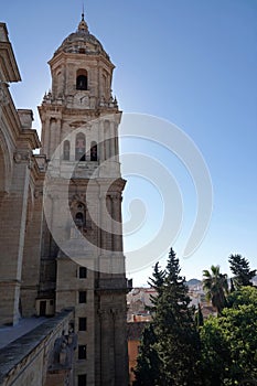 Tower of the Cathedral in city of Malaga in Andalusia, Spain