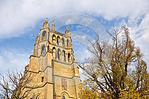 Tower of the Cathedral of Notre Dame of Lausanne in Autumn , Switzerland