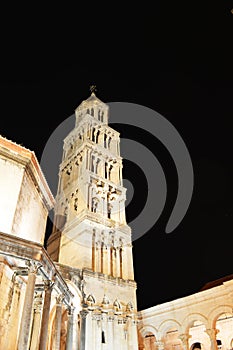 Tower of Cathedral of Saint Duje Split by night