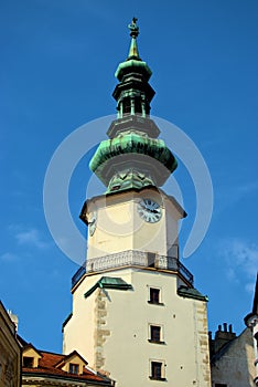 Tower of a catholic church in the city of Bratislava in Slovakia 11.9.2020