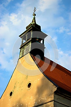 Tower of a catholic church in the city of Bratislava in Slovakia 11.9.2020