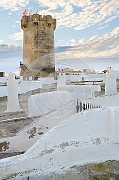 Tower and chimneys of the caves of Paterna, Valencia