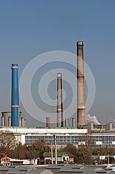 Tower chimneys from a power plant