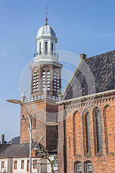 Tower and church on the central market square in Winschoten