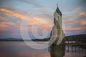 Tower church dams river Ebro Cantabria Spain