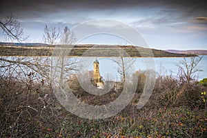 Tower church dams river Ebro Cantabria Spain