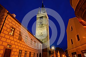 Tower of the Church of the Holy Spirit in Telc, Czech Republic