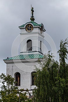 Tower of church in the old town of Rauma, UNESCO Heritage