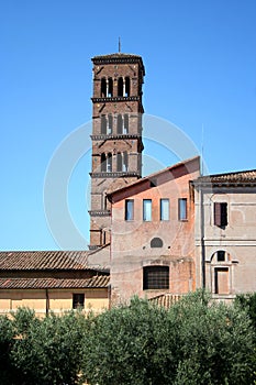 The tower of a church. The originality of the church towers.