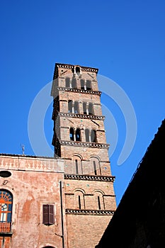 The tower of a church. The originality of the church towers.
