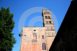 The tower of a church. The originality of the church towers.