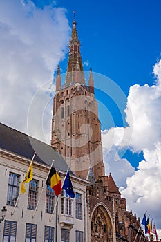 Tower of the Church of Our Lady Bruges from the city center view