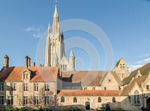 Tower of the church of Our Lady in the historical centre town of Bruges, Belgium