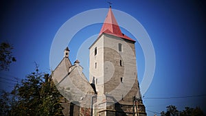 The tower of the Church of Saints Peter and Paul in Lewin Brzeski