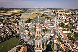 Tower of the Church of Santa Sofia against the background of the Lendinara skyline. Veneto, Italy. photo