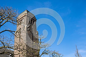 Tower of Church in street Dubbeldamseweg, Singel, in Dordrecht, The Netherlands