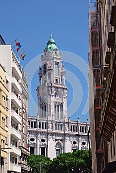 Tower of the city hall building in Porto, Portugal