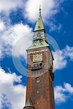Tower on City Hall in Copenhagen, Denmark