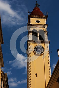 Tower clock corfu town blue sky