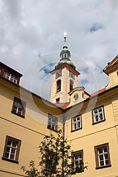 Tower with clock inside Clementinum