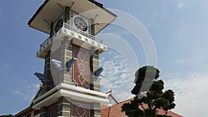 A tower clock at Sultan ibrahim hall at taman tasik  of Kluang, Johor, Malaysia