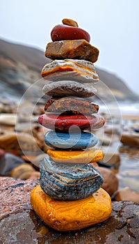 Tower of colorful rocks. Zen stones stacked on each other