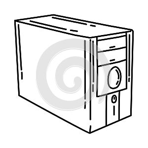 Tower Computer Personal Unit Icon. Doodle Hand Drawn or Outline Icon Style