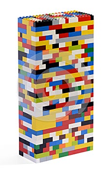 Tower constructed of colorful bricks