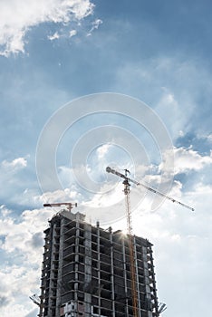 Tower crain construction building in blue sky