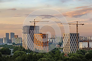 Tower crain construction building in sunset sky