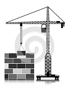 Tower crane builds the house of blocks