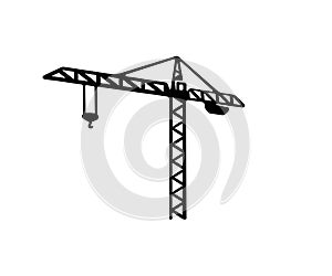 Tower crane in construction site, construction cran and crane, graphic design. Construction, building and constructing, vector des photo