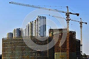 Tower crane in construction site,In the construction of large buildings