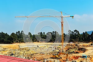 Tower crane in construction site,In the construction of large buildings