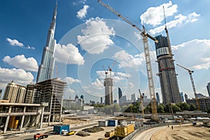 Tower cranes and building under construction photo