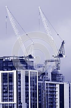 Tower cranes in new building construction site