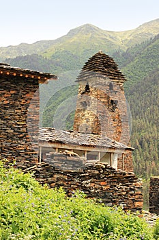 The tower in Dartlo village. Tusheti region (Georgia)