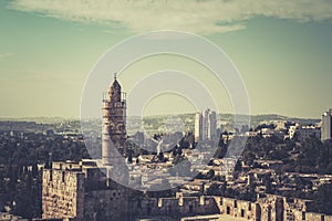 Tower of David and ancient citadel as Mamilla neighborhood on background in Jerusalem, Israel