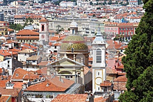Tower and dome of Nice Cathedral, France