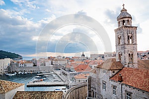 Tower of the Dominican Monastery with city and sea view in Dubrovnik, Croatia