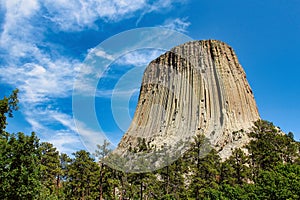 From the Tower Trail a Beautiful Blue Sky over Devils Tower National Monument in Wyoming.