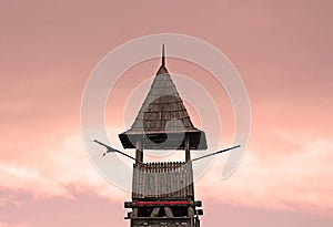 Tower on the entrance of Kamianets-Podilskyi city on the sunrise