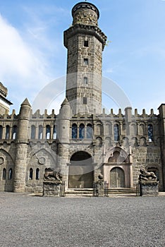 Tower and entrance of Lions Castle, Kassel, Mountain  Park Wilhelmshoehe, Germany