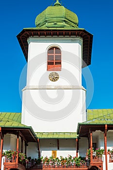 The tower from the entrance to Agapia Orthodox Monastery, Neamt, Romania photo