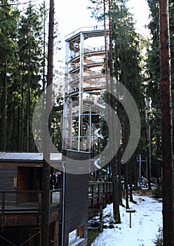 Tower and entrance to The trail trees Lipno Lookout