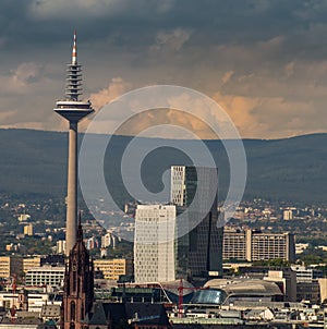 The Tower of Europe with business buildings in Frankfurt, German photo