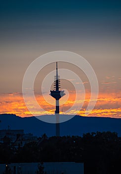 The Tower of Europe at sunset in Frankfurt, Germany photo