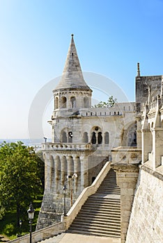 A tower of Fisherman`s bastion. Budapest.