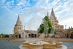 Tower of Fisherman`s Bastion in Budapest city, Hungary