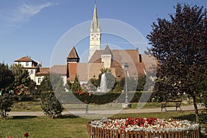 The tower of the fortified church of Medias - St. Margaret`s Church - Romania, Sibiu